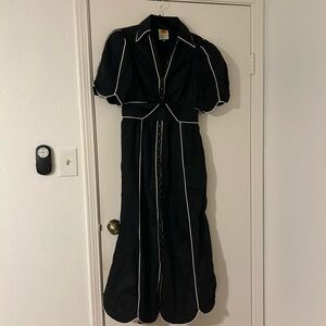 FARM Rio Black short Sleeve Dress with White Piping